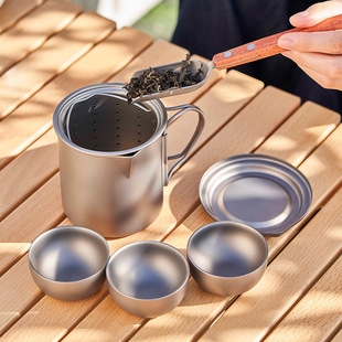 Pure Titanium Tea Set Portable Outdoor Tea Maker Mug Portable Camping Tea Tray with Strainer Drinking Kung Fu Tea suit