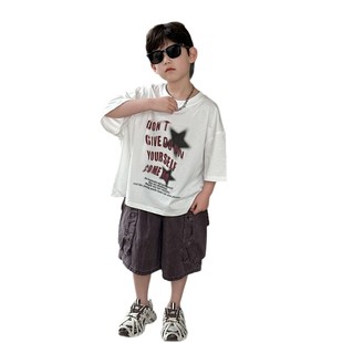 Boys Summer Cotton Short-sleeved T2025 Summer New Children's T-shirt Loose Boys Printed Jacket Children's Wear