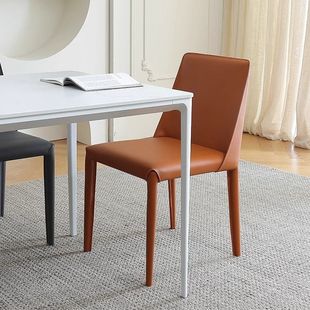 Saddle Leather Dining Chair Home Modern Simple Italian Style Light Luxury Restaurant Chair Nordic Style Minimalist Dining Table and Chair Backrest Stool