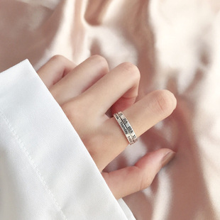 Vintage Simple All-Match Old Roman Numerals Ring Female Korean-Style Student Hip-Hop ins Trendy Open Index Finger Ring