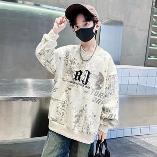 Boys' Spring Sweater 2024 New Children's Long Sleeve Loose Base Shirt Korean Style Boys' Trendy Top