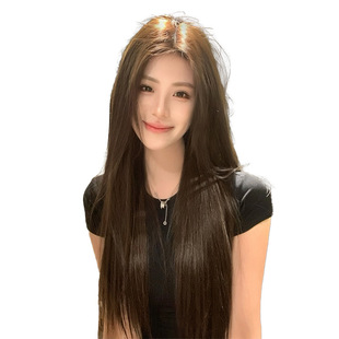 Daisy Cold Brown Long Straight Hair Trimmed Lace Wig Women's Full Head Cover Daily 2024 New Spring and Summer