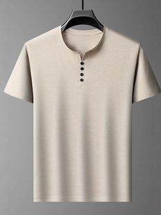 2025 New plus size Men's Crewneck Short-sleeved T-shirt Door Collar Summer Plus Fertilizer Increase Men's Casual Solid Color Cotton T-sleeves