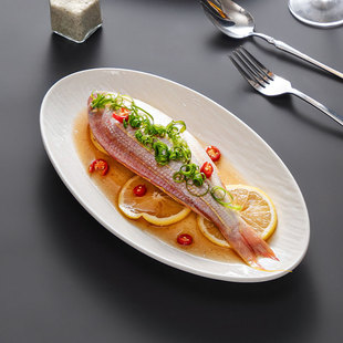 Fish Dish Household Feeling Steamed Fish Dish Fish Plate Ceramic Large Oval Fish Dish Commercial Hotel Tableware