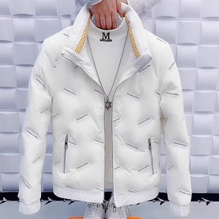 Down jacket men's winter 2024 new bright face wash-free Korean handsome men's stand collar casual light coat men's