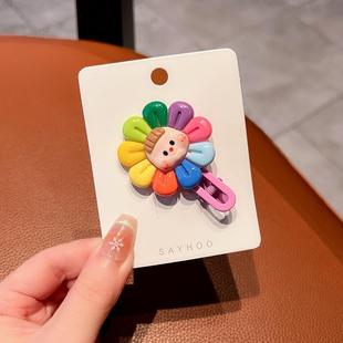 Cute Cartoon Flower Children's Hairpin All-match Western Style Little Girl Princess Fringe Fragmented Hair Fragment Headwear Korean