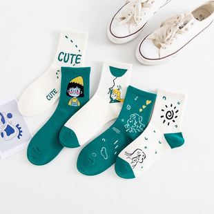 Socks Women's Mid-barrel Solid Color Cotton Street Cute Fresh College Style Sports Spring Autumn and Winter ins Fashionable Stockings