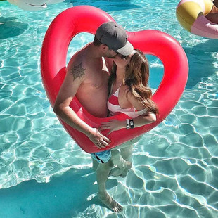 Red Love Swimming Ring Solid Color Heart-shaped Inflatable Swimming Ring Love Life Buoy Swimming Ring