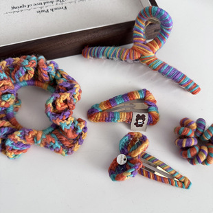 Cute rainbow wool woven hairpin clip versatile girl BB clip hairpin shark clip hair accessories side clip headdress