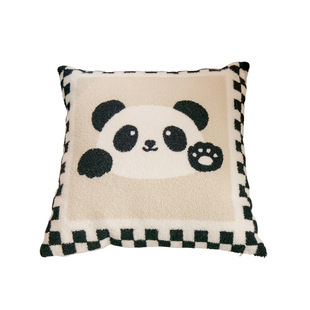 Full Embroidered Simple Panda Cotton Pillow Wool Embroidered Canvas Cute Square Pillow Living Room Sofa Pillow Case