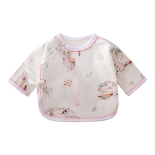 Newborn Baby Clothes Baby Cotton Four Seasons Long-sleeved Half-back Clothes Newborn Top Monk Clothes Spring and Autumn Boneless Underwear
