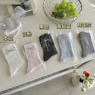Bowknot Socks Women's Mid-length Socks Spring and Summer Thin Miu Style Girls Korean Style Stacked Socks Ballet Style Stockings