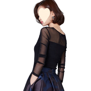 Black Transparent Stitching Top 2024 New Arrival Beautiful Small Shirt Lace Slim-Fit Slimming Base Shirt Women's Suit Inner