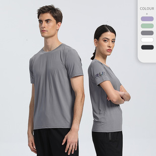 Spot Nylon Sports Leisure Short Sleeve Printed Men's and Women's Crewneck Fitness Ice Sense Quick-drying T-shirt European and American Solid Color Top