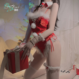 Guiruo sexy lingerie sexy deep v crotch jumpsuit sweet temptation velvet Christmas uniform SAO suit 2491