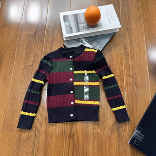 Boys and Girls Coat 2025 New Baby Spring and Autumn Color Strip Knitted Cardigan Jacket