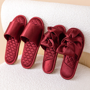 Summer wedding slippers Red couple's high-grade light luxury morning gown wedding festive wedding bow for men and women