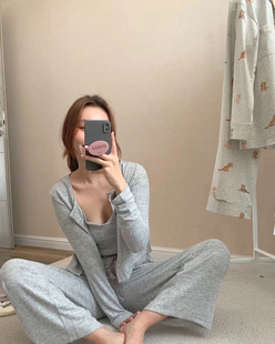 New Spring and Autumn pajamas women's modal brushed 2023 new sexy casual three-piece long sleeve polka dot homewear