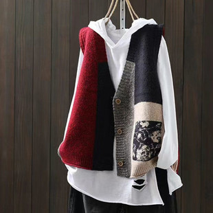 New Retro Knitted Vest Women's Cardigan Spring 2024 Loose Design Sense Niche Sweater Vest Women's Outer Waistcoat