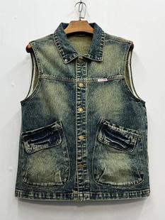 American-style Washed Denim Vest Men's Summer Fashion Brand Loose Casual All-match Puppy Handsome Old Sleeveless Waistcoat
