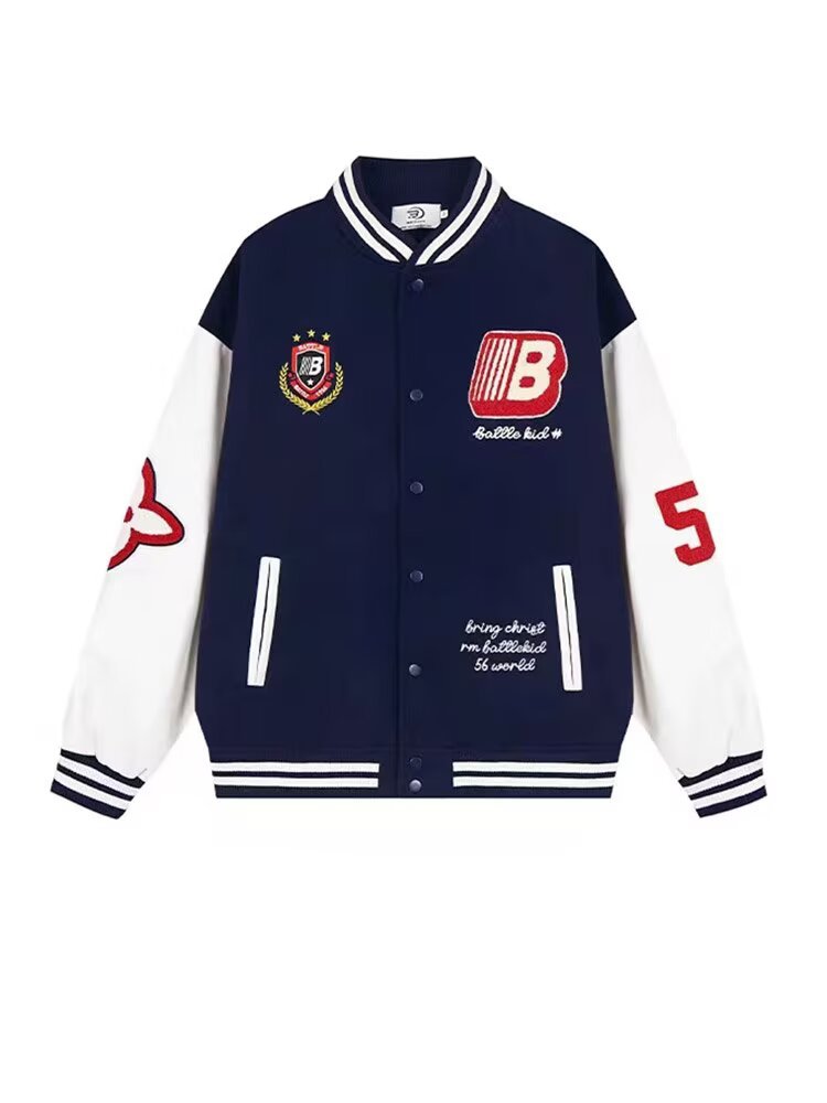 Trendy Brand Retro Badge Stitching Contrast Color Baseball Suit Jacket for Men and Women Autumn and Winter American Heavy Loose Couple Jacket