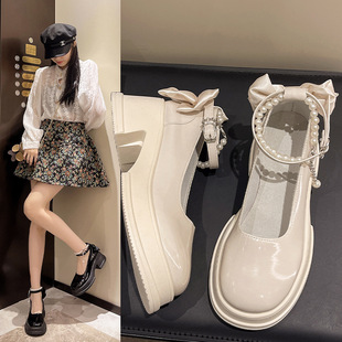 Mary Jane Shoes Women's 2024 New Spring and Summer Fashion All-match British Style Loafers Slip-on Single-layer Shoes Thick-soled Height-increasing