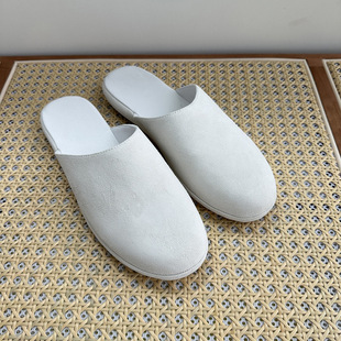 2024 Summer New Style Baotou Half Slippers Women's Outer Wear Flat Round Head Slippers Genuine Leather Casual Sandals