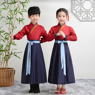 Прямые продажи с фабрики, детская одежда для мальчиков Hanfu Guoxue для девочек, новые ученики начальной школы, одежда для выступлений из Священного Писания с тремя символами оптом