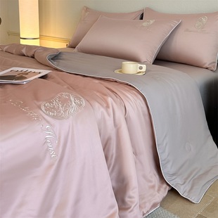 Solid Color Silk Summer Quilt Class A Washable Summer Quilt Four-piece Summer Cool Air Conditioned Quilt Summer Thin Quilt