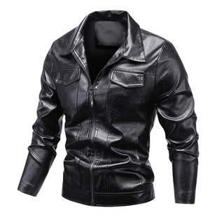 Leather coat men's 2023 autumn and winter New lapel motorcycle windproof warm jacket men's trendy coat men's top clothes