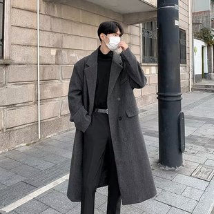 Winter Woolen Coat Men's Mid-length Over-the-Knee-Collar Double-breasted Woolen Coat Coat Instagram Style Trendy Coat