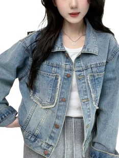 Loose Wool Side Pocket Washed Coat Women's Spring Hong Kong Style Retro Casual All-match Shoulder Short Top