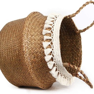 Straw Flower Pot Basket Storage Foldable Woven Flower Basket Plant Floor Bag Nordic Portable Miscellaneous Basket