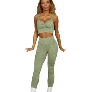 2021 Autumn and Winter New Cross-border Seamless Knitted Yoga Suit Women's Sand Wash High Waist Hip Pants Rib Sports Suit for Women
