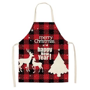 Cross-border New Black and Red Plaid Christmas Apron Encrypted Linen Anti-oil Anti-pollution Kitchen Housework Apron Overalls