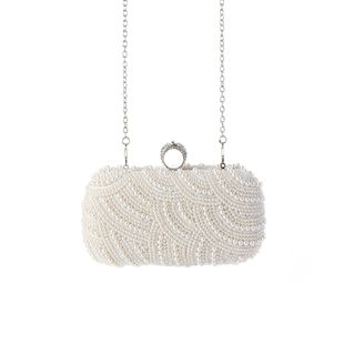 Elegant Double-sided Pearl Evening Bag Artistic French Fish Scale Shape Pearl Banquet Bag Micro-inlay Ring Clutch Bag