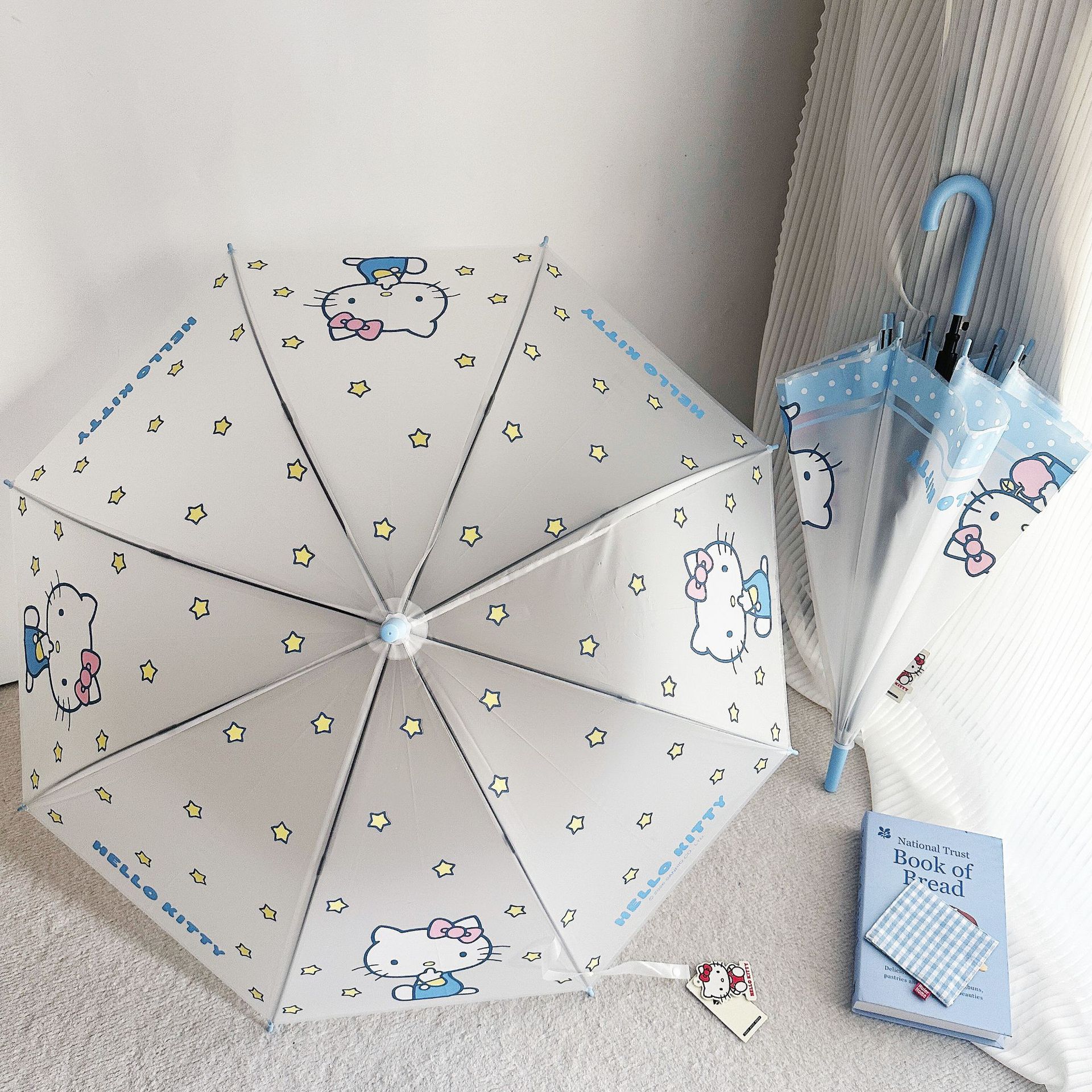 Hello Kitty Authentic Transparent Umbrella, Fully Automatic, Cute Hello Kitty Umbrella for Girls, Children, and Elementary School Students, Long Handle Umbrella