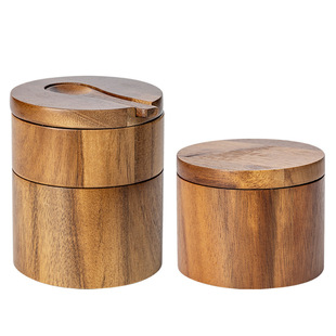 Acacia wooden single-layer salt jar seasoning box small storage box kitchen seasoning with lid with spoon simple fashion jar