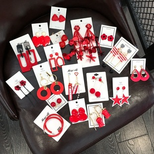 Red Long Elegant Korean Dongdaemun Women's Earrings Distinctive Fashion Exaggerated Earrings 2022 New Fashion Earrings