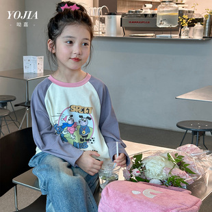Huzhou Zhili children's clothing YOJIA children's base shirt spring and autumn 2024 new Korean color matching children's clothing girls pure