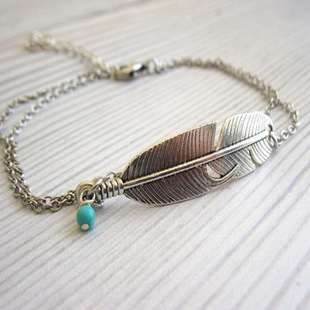 European and American Cross-border Jewelry Summer Ladies Fashion Beach Foot Accessories Factory Direct Supply Retro Turquoise Alloy Feather Foot Chain