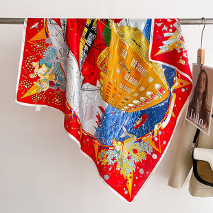 Blue 90x90 silk large square scarf women's spring, autumn and winter mulberry silk high-end all-match gift mom shawl