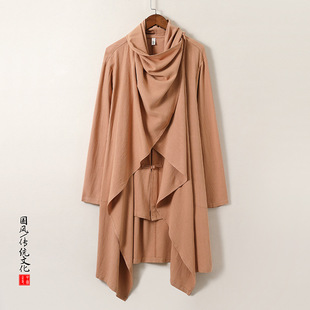 2023 autumn and winter New Chinese style men's linen Hanfu Jushi trench coat Tang suit ancient style meditation fake two-piece shirt