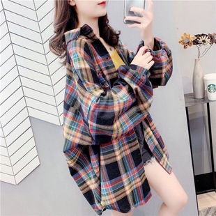 Spring and Autumn Coat 2023 New Arrival Plaid Shirt Women's Thin Long-Sleeved Loose Sunscreen Shirt Retro Hong Kong Style All-Match Shirt