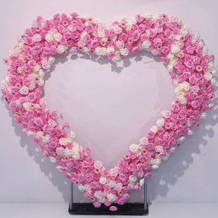 Pink Cloth Bottom Heart-shaped Arch Wedding Decoration Wedding Background Shelf Peach Heart Simulation Flower Fake Flower Art