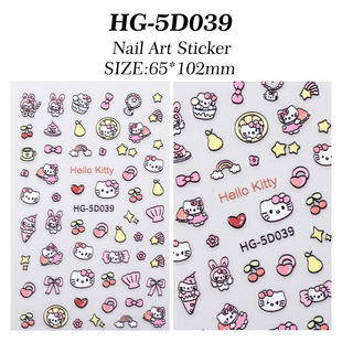 hellokitty Cat Nail Art Sticker 5D Embossed Cute Cartoon Kt Hello Kitty Nail Sticker Jewelry HG