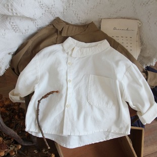 2023 Spring Children's Cotton and Linen Shirt Han Fan Boys and Girls Shirt Collar Design Cotton and Linen Shirt