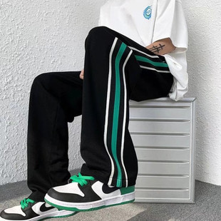 Straight Casual Pants Men's Spring and Autumn Loose Trendy Brand Hong Kong Style Drop Wide Leg Pants Thin Striped hiphop Sports Pants