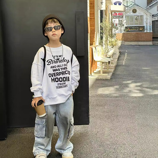 Muyue Boys' Sweater Autumn 2024 New Children's Long Sleeve Letter T-Shirt Han Fan Top Girls' Base Shirt T Trendy