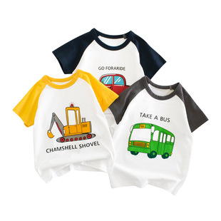 27Kids children's clothing wholesale primary source 2023 Summer new children's short sleeve T-shirt car boys clothes